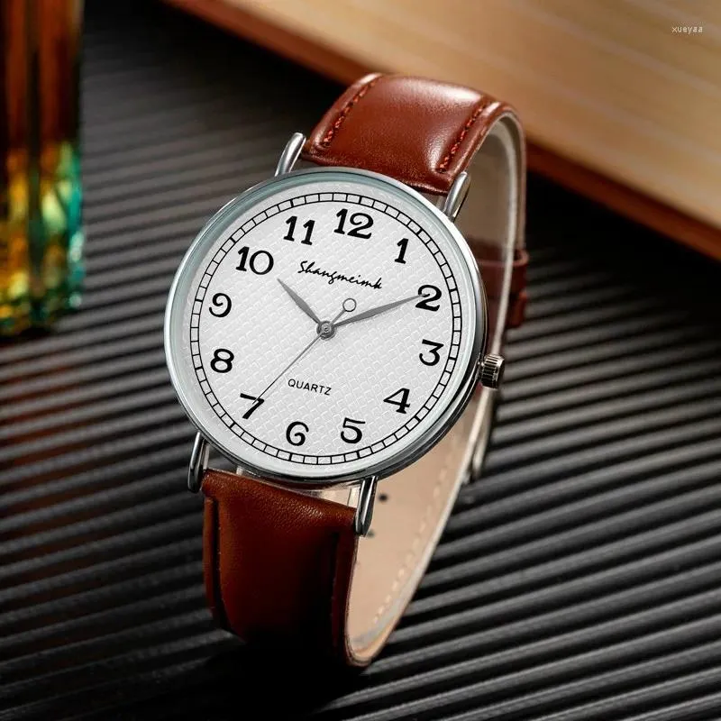 Wristwatches Simple High-End Men'S Watches Business Quartz Wristwatchfor Men Large Round Dial Leather Band Watch Relogios Masculino