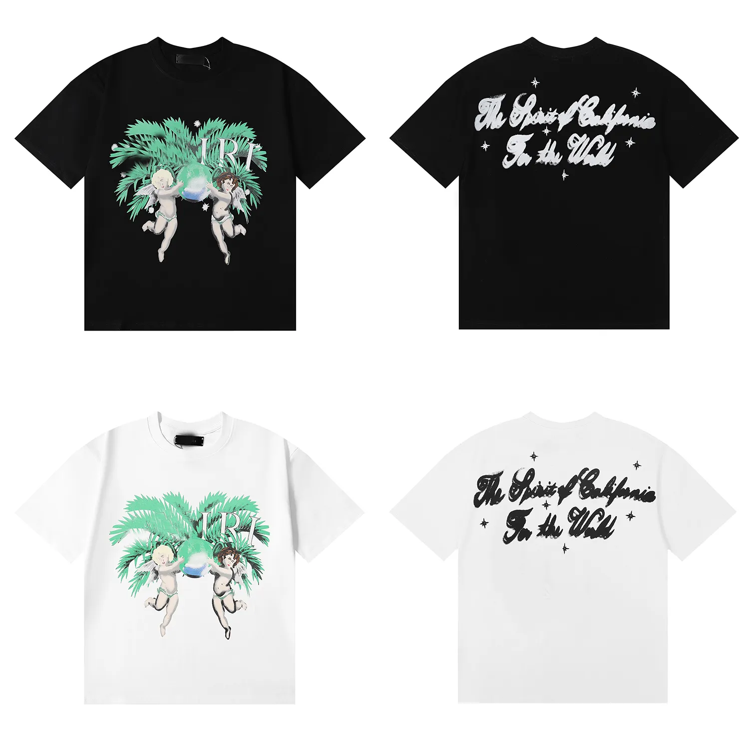 マンズレディースのTシャツ文字プリント夏のシャツエアブラシリトルエンジェルココナッツツリー