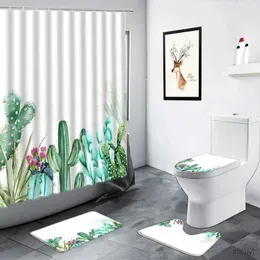 Shower Curtains Tropical Plants Cactus Shower Curtains Succulent Flowers Nordic Decor Bath Mats Carpet Anti-slip Mat Toilet Cover Bathroom Sets