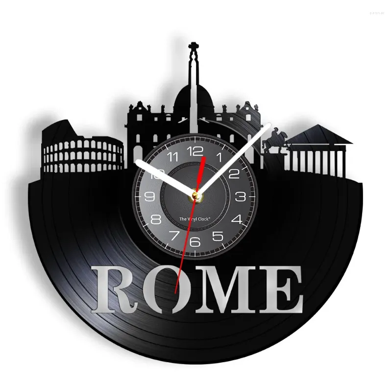 Wall Clocks Rome Skyline Clock Italy Capital Cityscape Record Landmarks Silhouette Art Decorative Watch