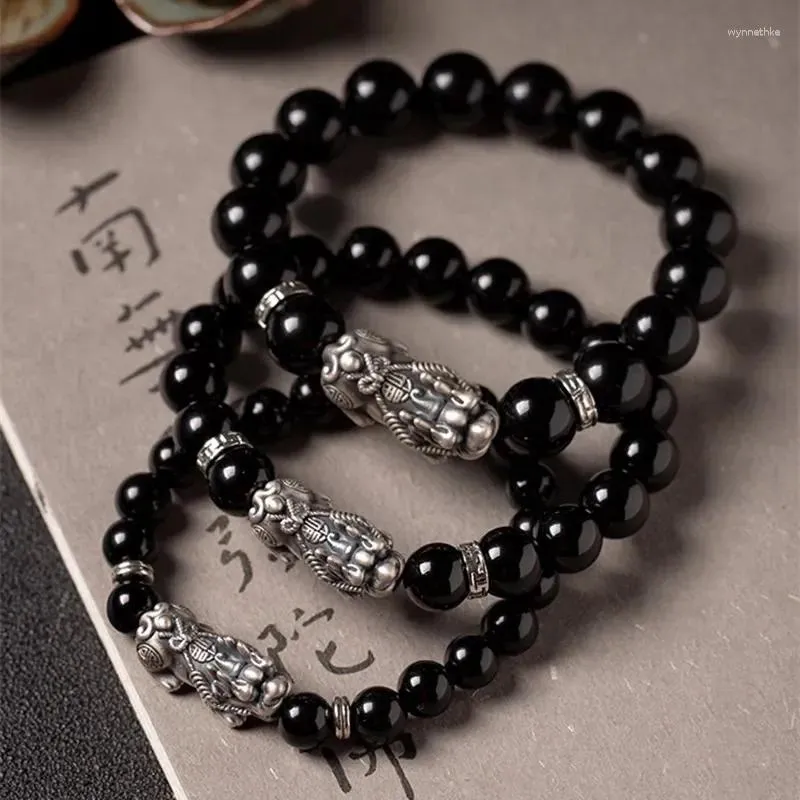 Strand natural obsidian pi xiu pulseira homem mão corda buda grânulo atmosfera versátil namorado presente desejos atacado pulseira