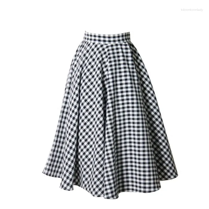 Spódnice dostosowały kobiety swobodne w rozmiarze plus-10xl wysokiej talii retro spódnica czarno-biała w kratę vintage linia