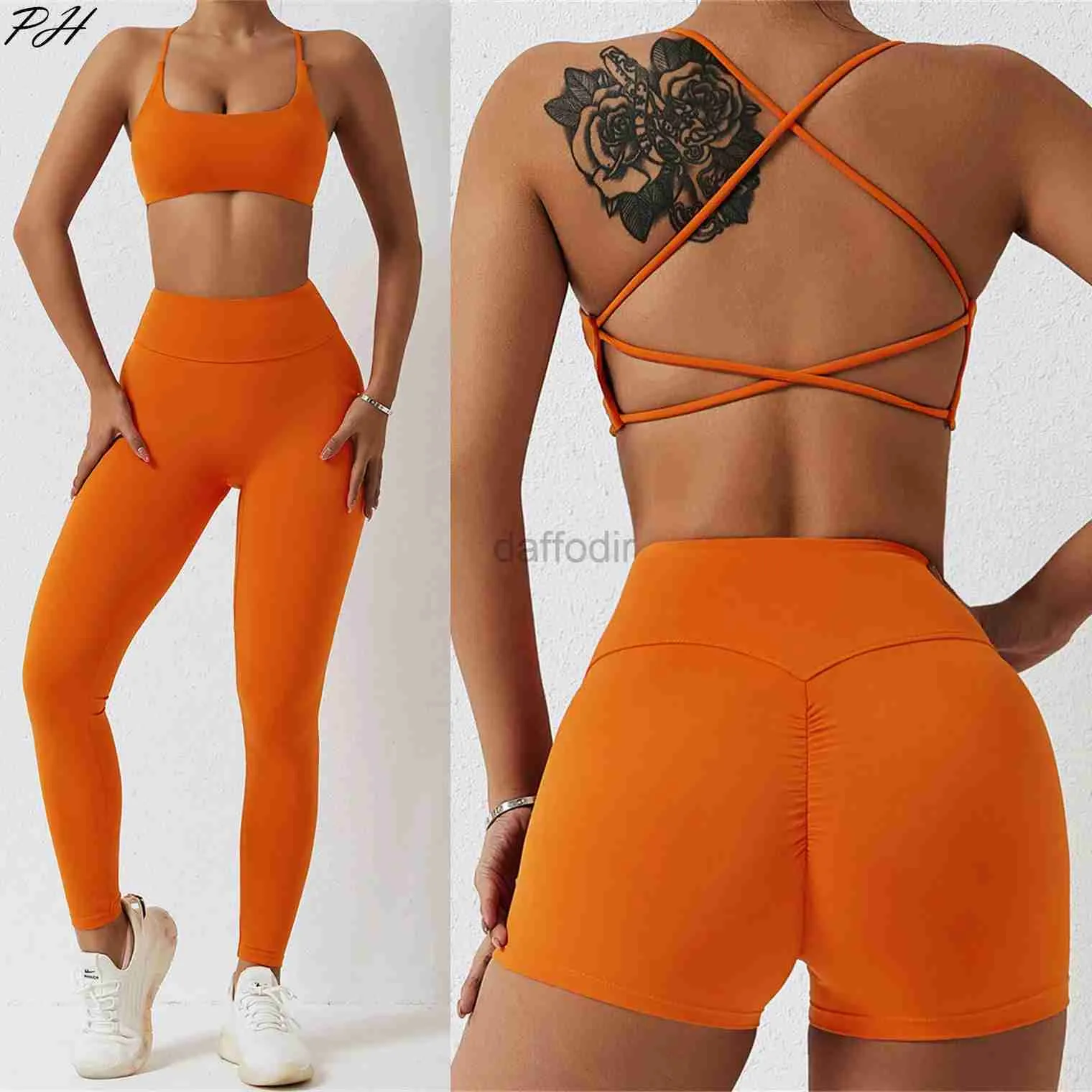 Tute da donna Set senza cuciture Abbigliamento sportivo da allenamento sexy Abbigliamento da palestra 2 pezzi Set sportivi Leggings a vita alta da donna Pantaloncini fitness Completo reggiseno sportivo 24318