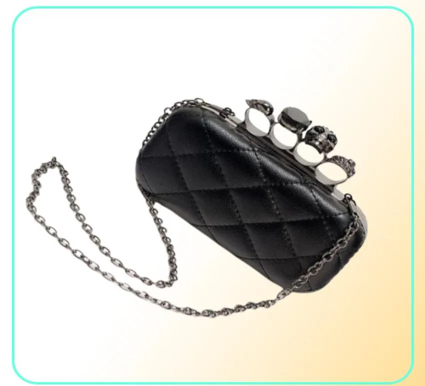 Whole new vintage Skull purse Black Skull Knuckle Rings Handbag Clutch Evening Bag The chain inclined shoulder bag9757050