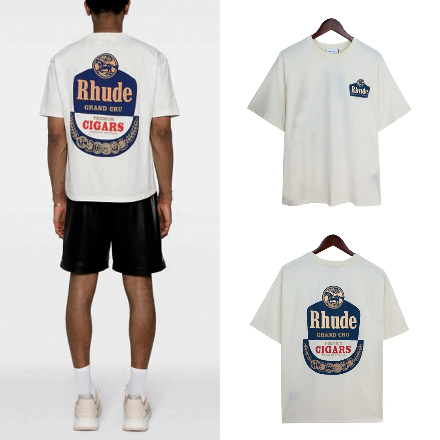 RHUDE MENS T 셔츠 고품질 테스 디자이너 캐주얼 패션 짧은 슬리브 유럽 미국 남성 여성 둥근 목 티셔츠 패션 펄스