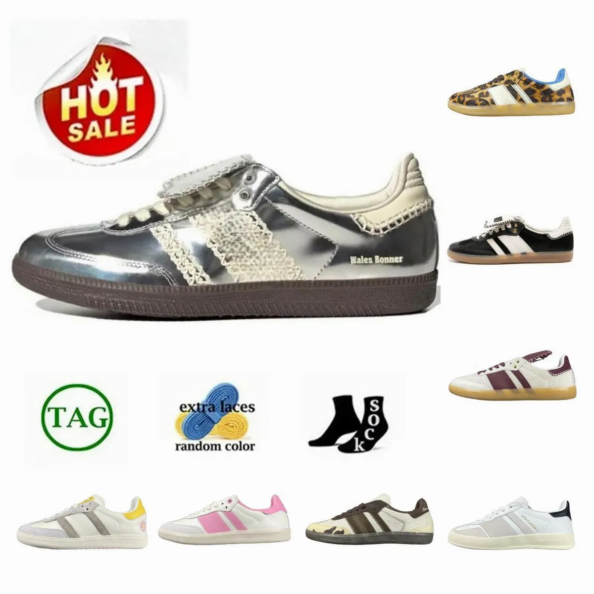 Designer de mode argenté Pays de Galles Og Bonner Chaussures décontractées Pony Leopard Sneakers Sporty Rich Blanc Noir Vegam Gum Cream Green Red Platform Flat Trainers Sports Noa