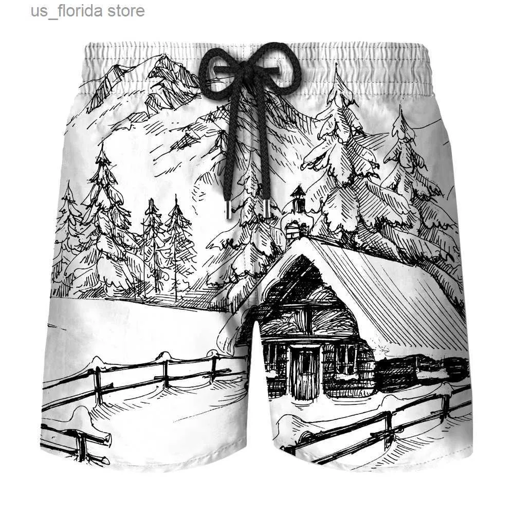 Męskie spodenki Summer Retro Hip Hop Swimodwear Szybkie szorty Szybkie krótkie deski surfingowe Szybkie suche stroje kąpielowe Trunks Męskie spodenki na plażę Chłopcy Y240320