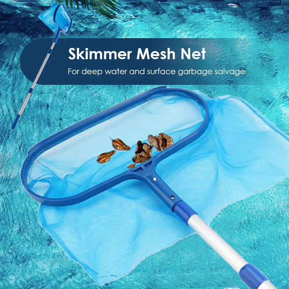 Rete per skimmer per piscina con asta telescopica, stagni, pulizia, detriti, rastrello per foglie, accessori per piscina