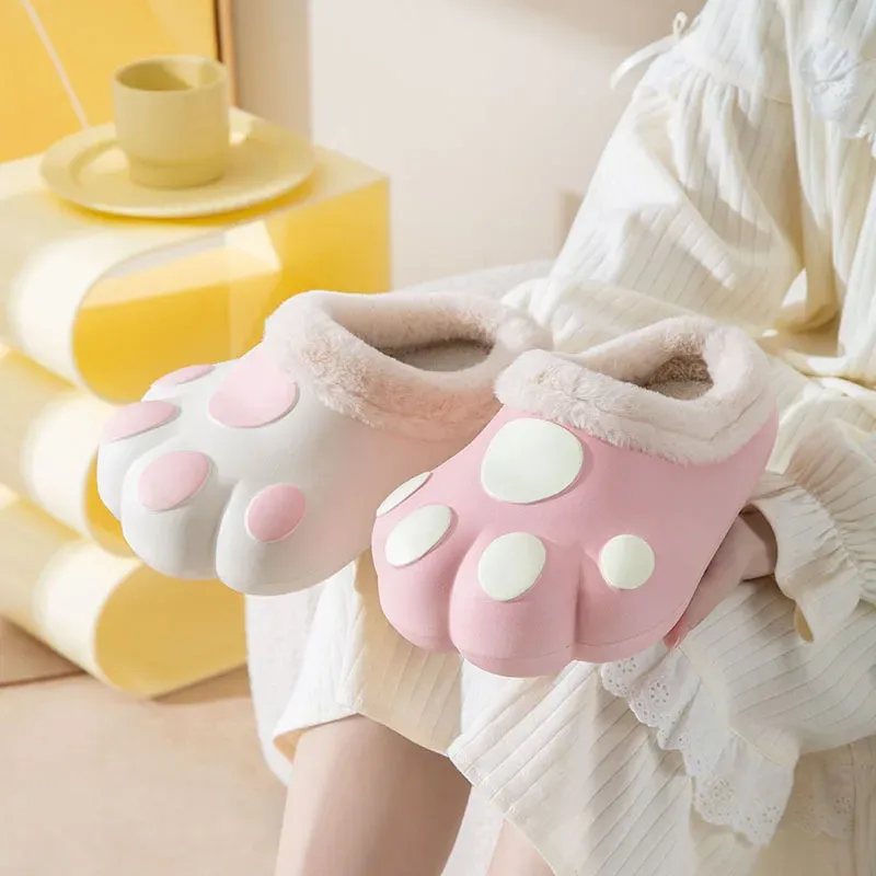 Slippers 2023 Cute Cat Paws Furry Slippers Funny Indoor Home Fluffy Slides Female Floor Kawaii Shoes Slippers Lovely Cat Cotton Slippers