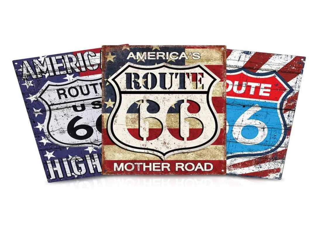 Peinture Vintage Route 66, signes métalliques en étain, rétro, grotte d'homme, décor mural de Garage, 20x30cm, livraison à temps 6170739