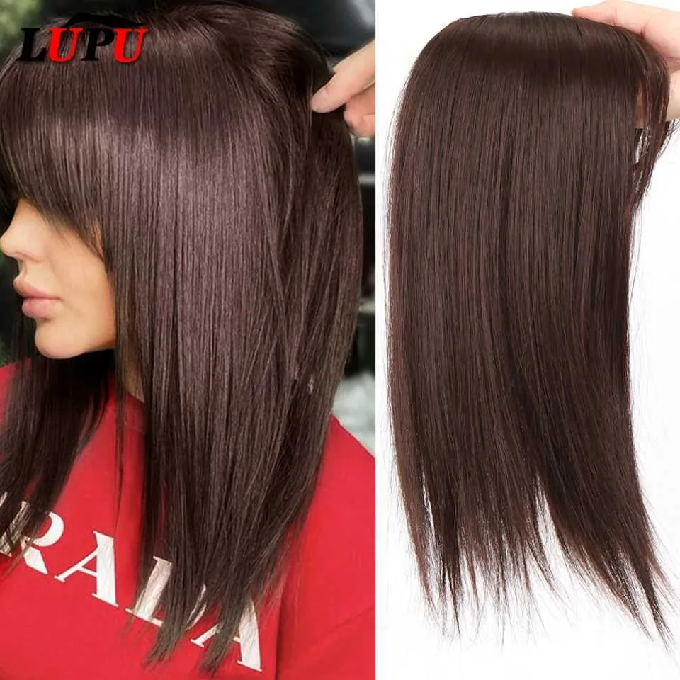 Synthetic Wigs Bangs LUPU Natural Synthetic False Hair Piece Brown Black for Women Topper With Bangs Clip In Hair High Temperture Fiber 240328 240327