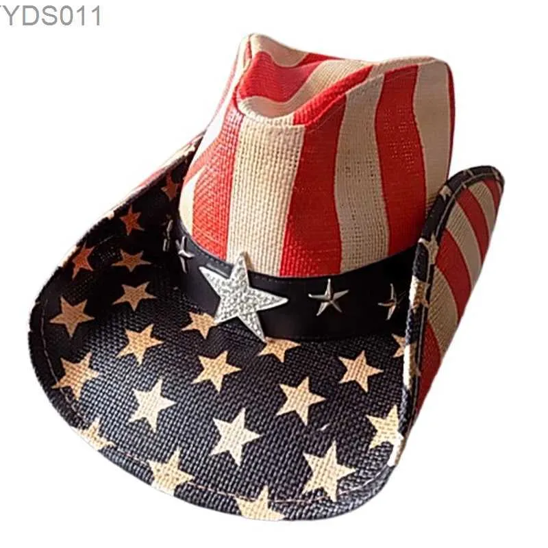 Chapéus de borda larga balde atacado personalizável bandeira nacional impressão papel pano chapéu de cowboy vermelho branco azul cinco estrelas sol de pesca ao ar livre 240319