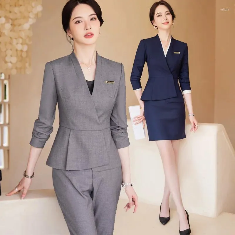 Calças femininas de duas peças high-end terno de negócios formal wear outono e inverno 2024 el recepcionista uniforme jóias loja workwear