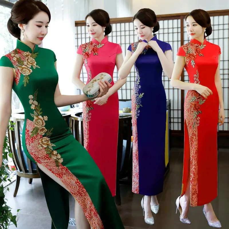 Vêtements ethniques Style chinois Traditionnel Col Mandarin Broder Cheongsam Femmes Mariage Soirée Robe Classique Bouton Qipao Nouveauté