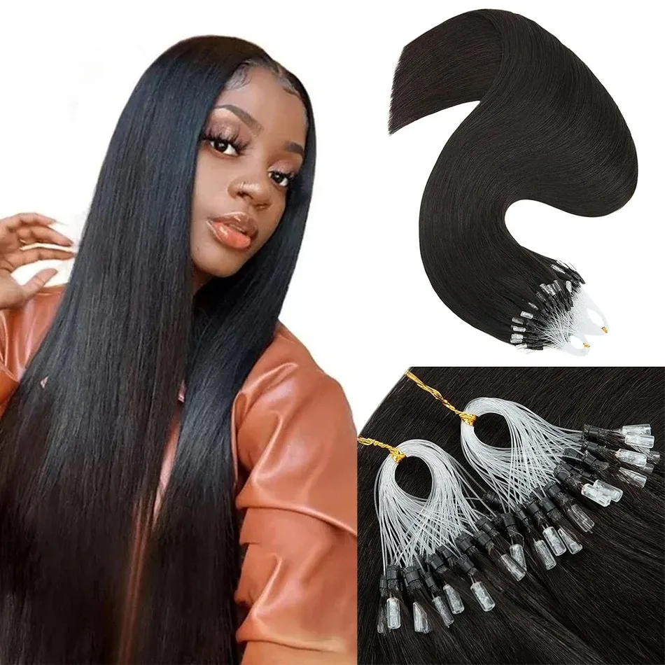 Extensions 16 26 Inch Straight Micro Loop Hair Extensions #1B Natural Black Real Hair 1g/1strand 50G Extensions Micro Ring Hair Extensions