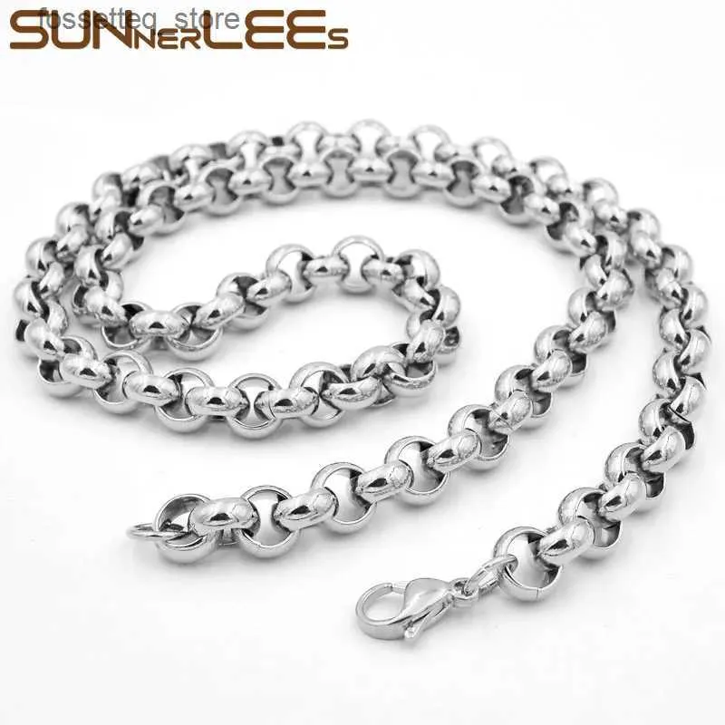 Charm Bracelets SUNNERLEES Stainless Steel Necklace 4mm~9mm Rolo Link Chain Silver Color Mens Womens Fashion Jewelry Gift SC43 S L240319