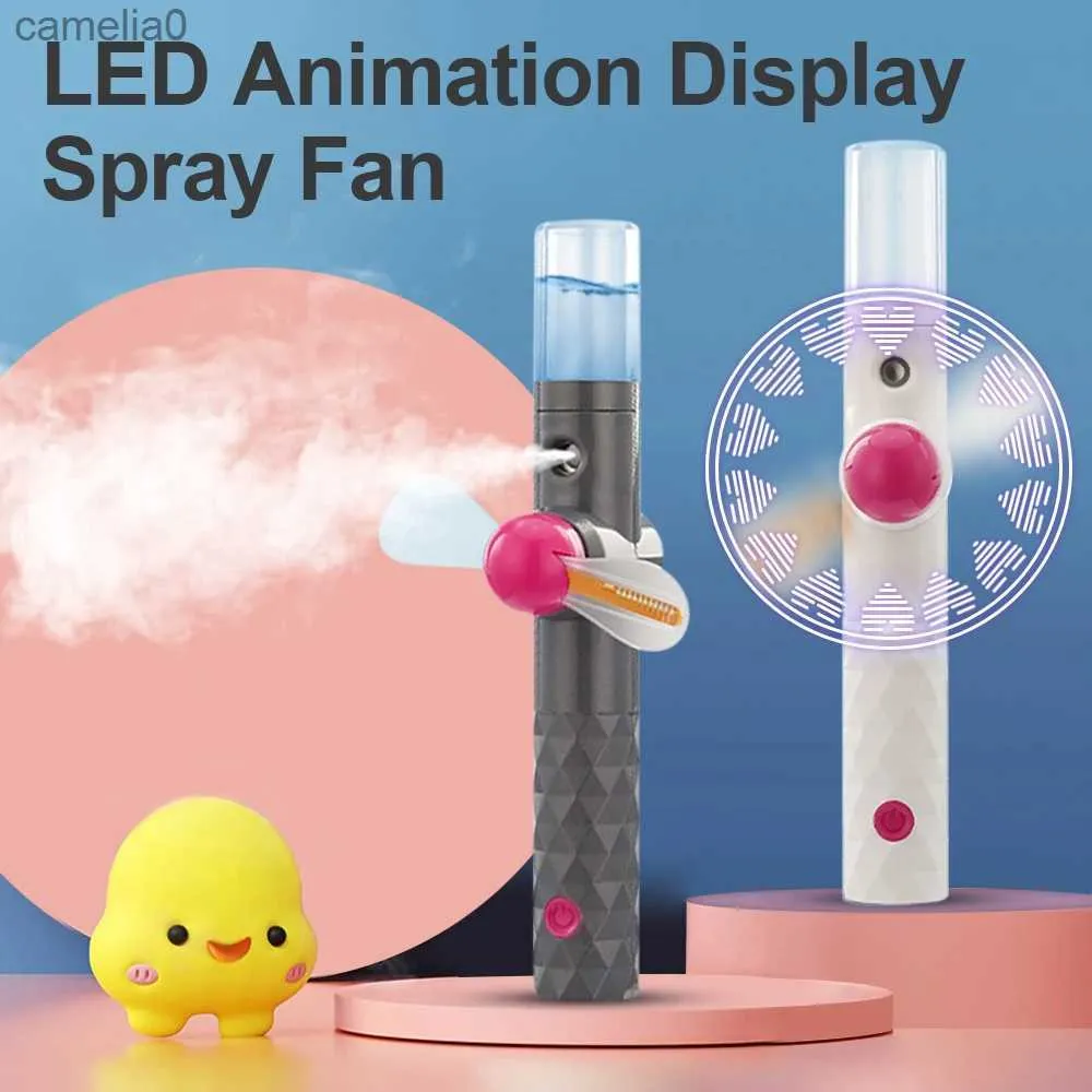 Electric Fans Mini Fan Portable Fan USB Charging LED Animation Creative Spray Handheld Small Fan Outdoor Office Home Electric Fan For CampingC24319