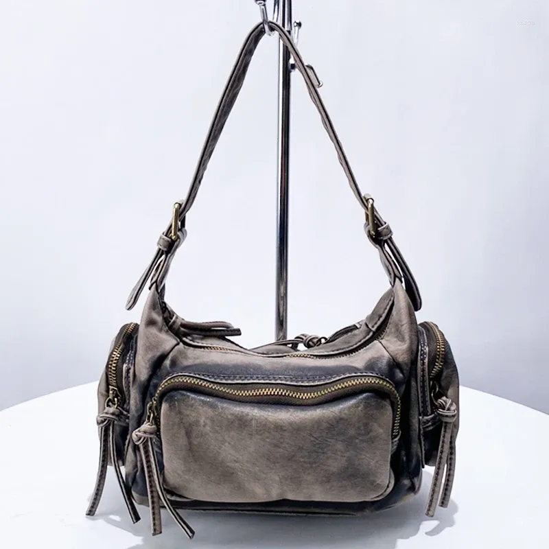 Totes Vintage Moto & Biker Underarm Bag For Women Luxury Designer Handbag Purse 2024 In Zipper Multiple Pocket Shoulder Crossbody