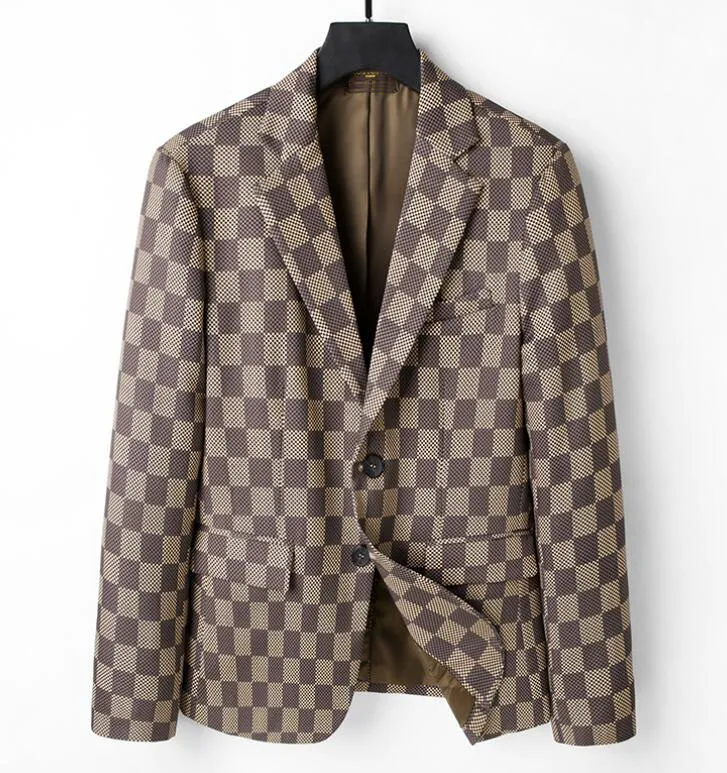 Blazer para hombre, chaqueta de dos botones con solapa de muesca y estampado a cuadros, moda de negocios sencilla, ropa Formal de negocios de marca de gama alta