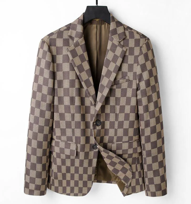 Blazer à carreaux pour hommes, Simple, mode d'affaires, imprimé, revers cranté, deux boutons, marque haut de gamme, vêtements formels pour hommes d'affaires