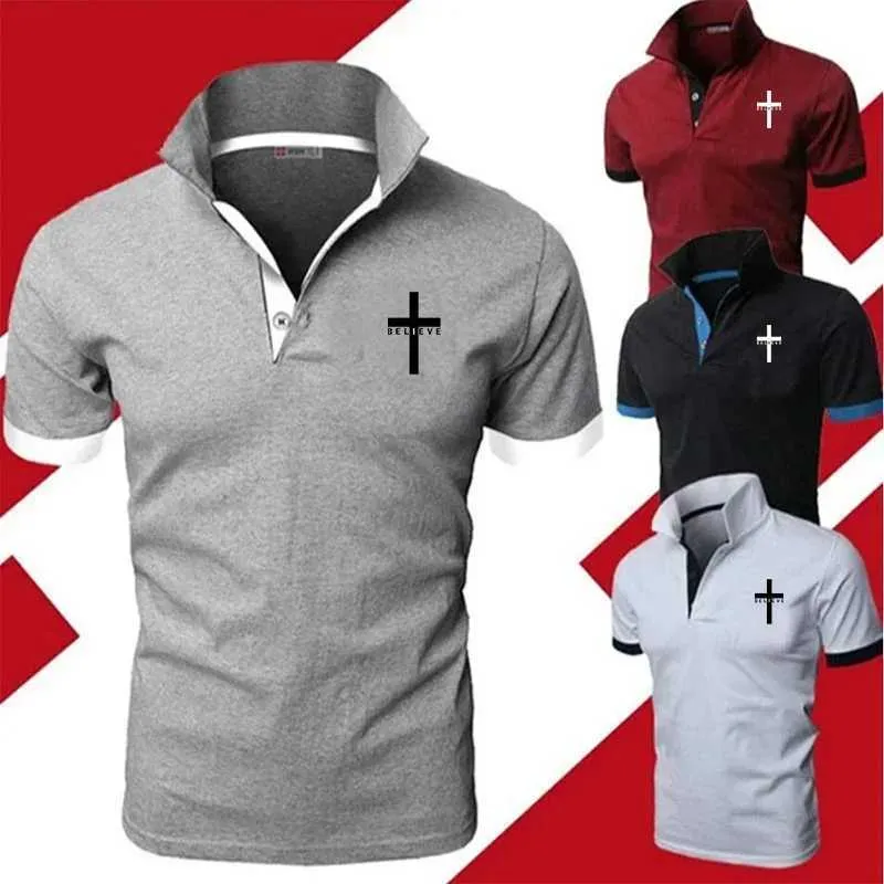 Mäns t-shirts herr mode sommar lapel polo skjortor tryckt man affärslitage kläder golf polo andningsbara korta ärm toppar j240319