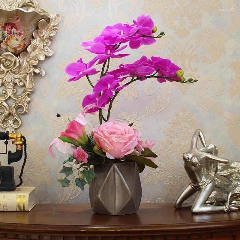 Vases Européen Phalaenopsis Simulation Fleur Vase En Céramique El Table Basse Ameublement Décoration Maison Salon Figurines Artisanat