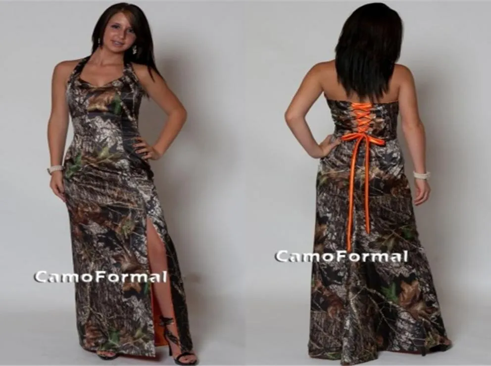 Halter Laceup Back Camo Bridesmaid Dresses Split Side Sexy Camouflage Print Floor Length Bridesmaid Dresses Cheap Plus Size Forma5488672