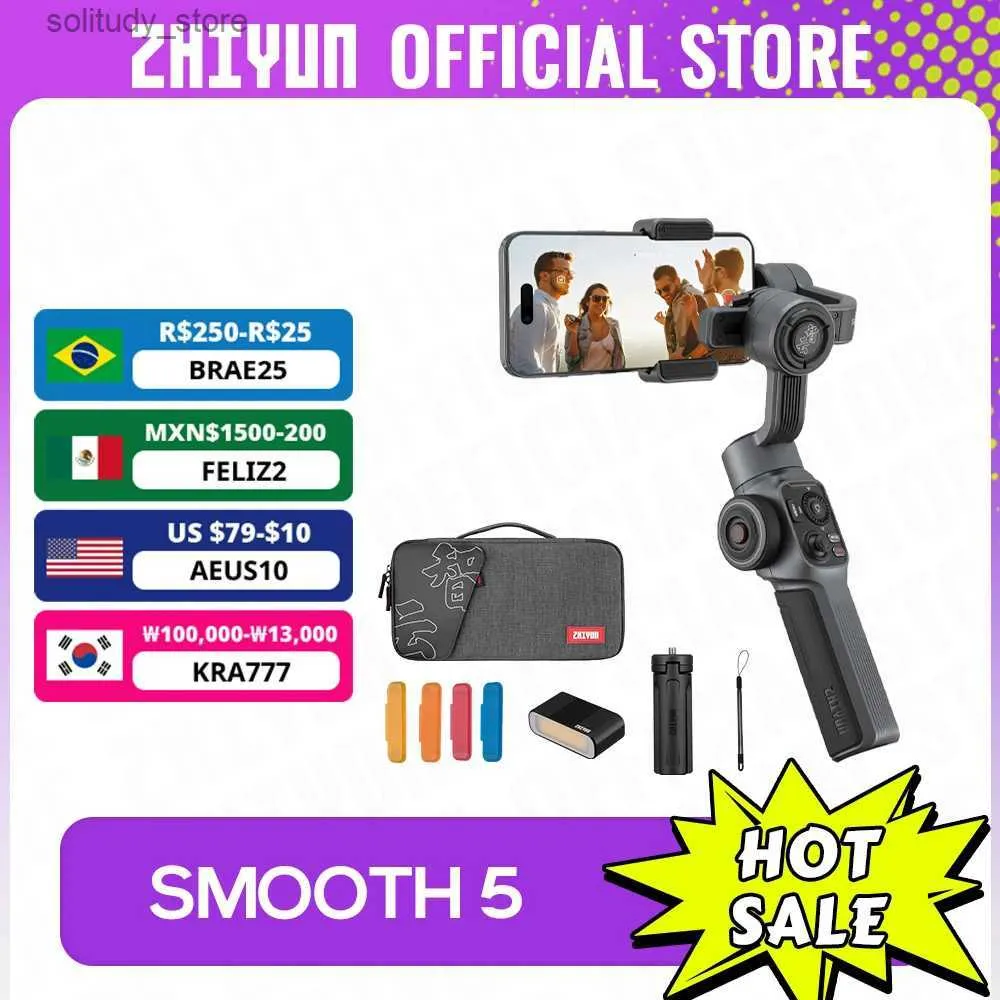 Stabilisatoren Zhiyun officiële smooth 5 kruiskoppeling mobiele telefoon handheld stabilisator 3-assige draagbare smartphone geschikt voor iPhone 14 Pro Max// Q240319