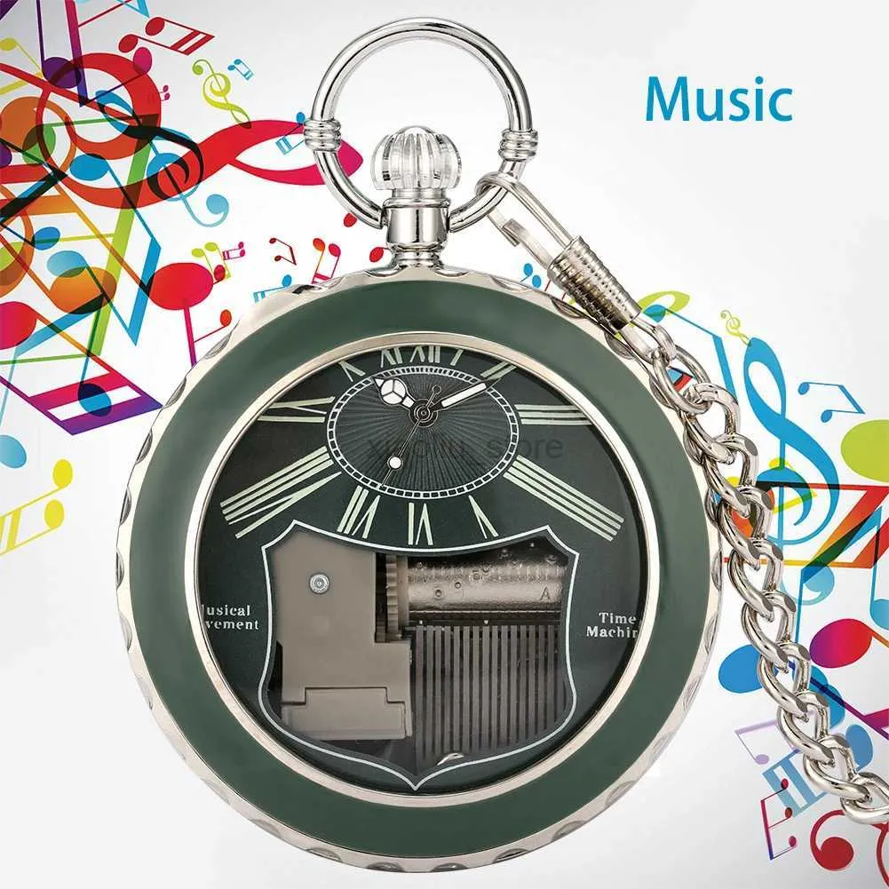 Montres-bracelets Montre de poche de musique en verre clair Swan Lake Melody Music Watch Antique Pendentif Montre de poche Vintage Quartz Montres pour cadeau 240319