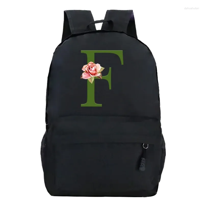 Ryggsäck skolväska grafisk grön bokstav med rosen stor kapacitet harajuku mode bärbara väskor utomhus reser vandringsdragare ryggsäckar