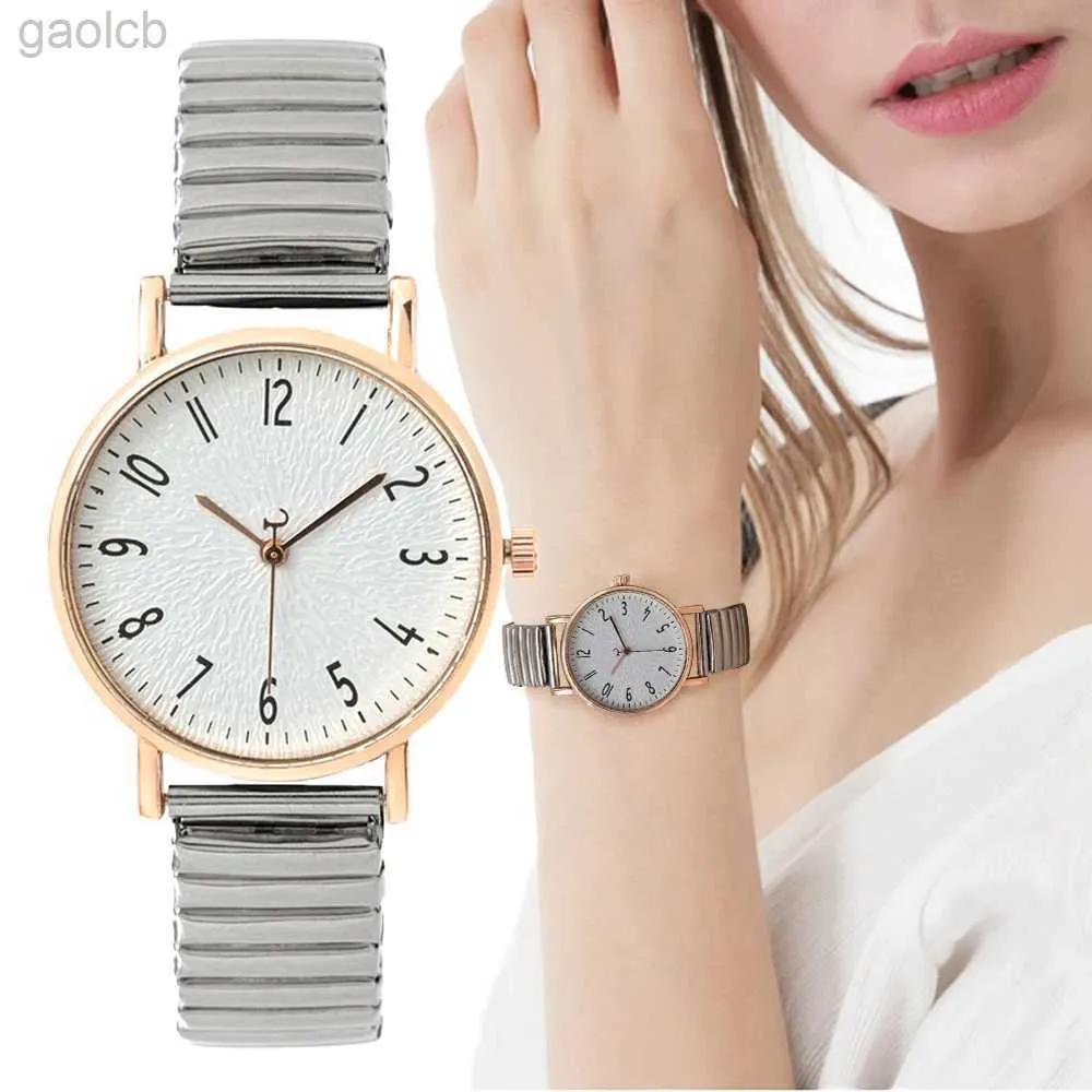 腕時計女性ファッションシンプルなデジタルデザインクォーツ時計カジュアルステンレス鋼ストレッチバックルレスストラップレディースクロックドレスウォッチ24319