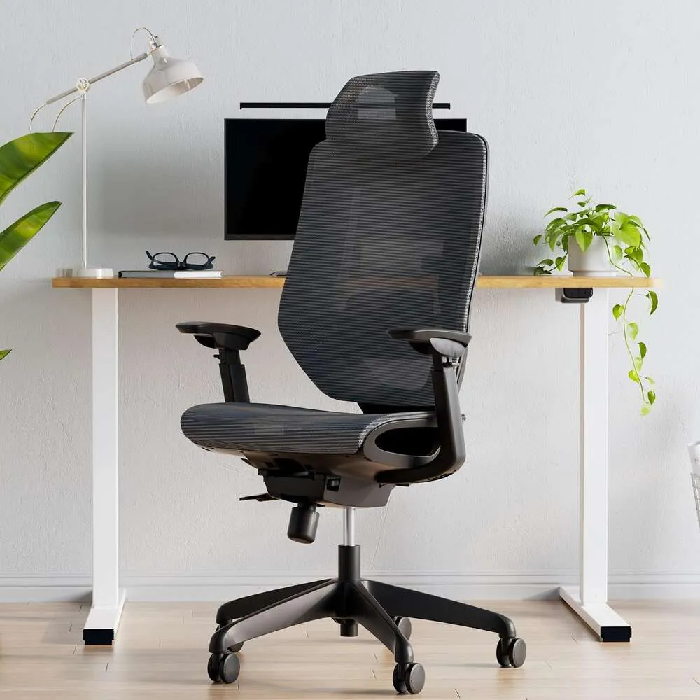 FLEXISPOT OC6 Cadeira ergonômica para escritório com encosto alto giratória para computador com profundidade ajustável do assento apoio de braço 3D cinza escuro