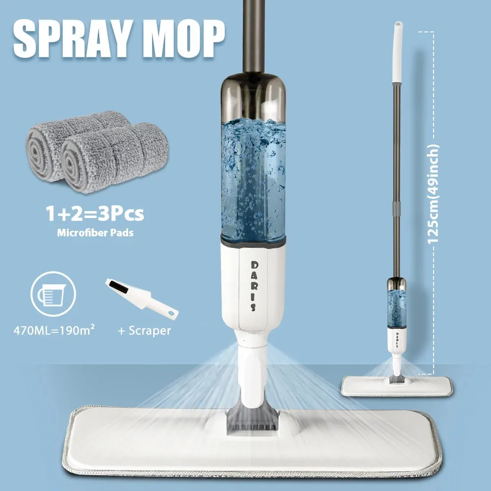 Daris Spray Flat Mop z wielokrotnym użyciem mikrowłóknięć podkładki 360 ° Rotacja Czyszczenie podłogi 500 ml duża pojemność kwadratowa butelka trójkąta 240308