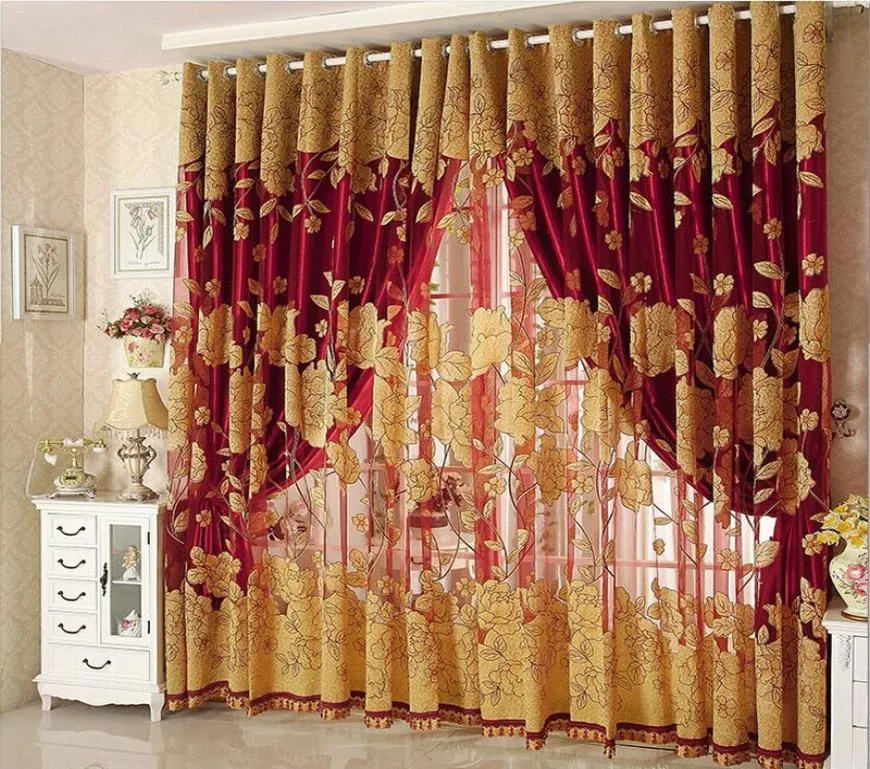 New Arrival Curtains Luxury Beaded For Living Room Tulle Blackout Curtain Window Treatmentdrape In BrownRed 3652231