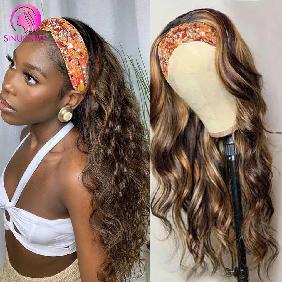 Perruques synthétiques mettre en évidence la vague de corps bandeau perruque cheveux humains Ombre miel blond bandeau perruque de cheveux humains pour les femmes noires cheveux brésiliens Remy 240329