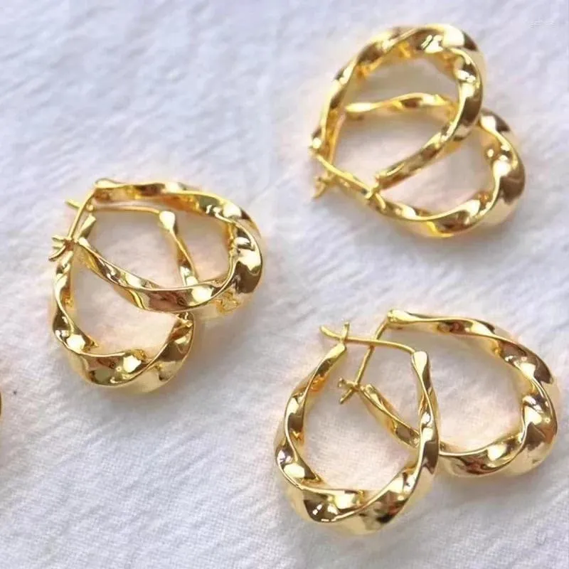 Hoopörhängen riktig 18k guld droppe för kvinnor Pure AU750 Classic Twisted Oval Design Fine Jewelry Gift EA016