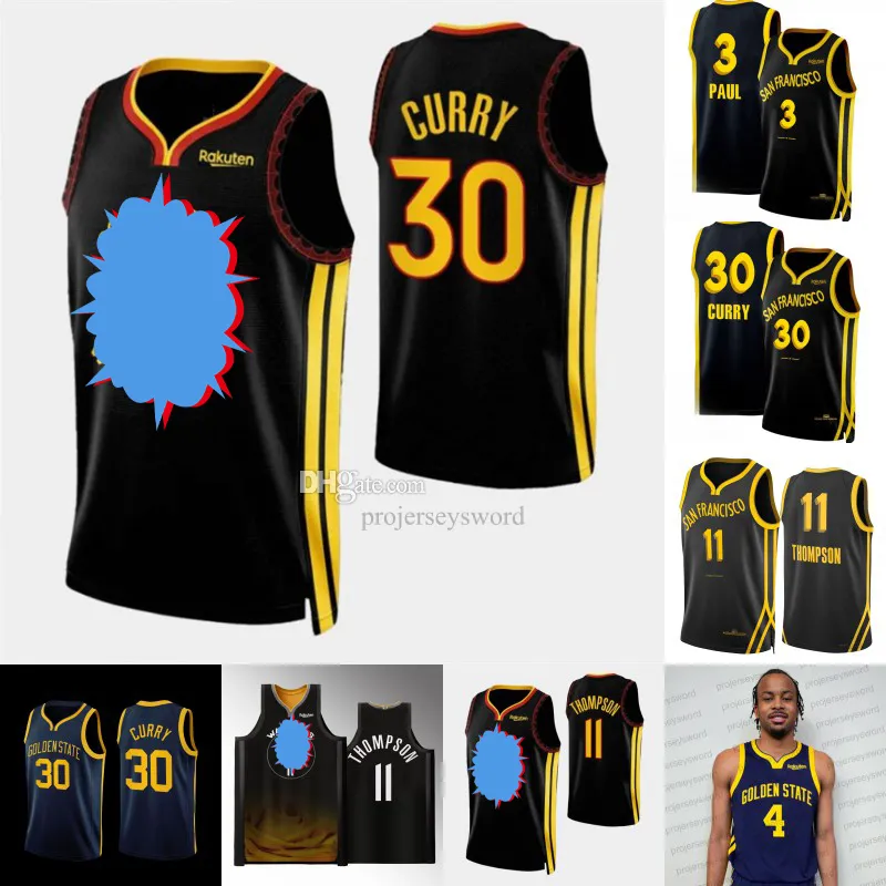 Stephen Curry Klay Thompson Aangepaste basketbalshirts Draymond groen Andrew Wiggins Poole 2024 2023 City Shirt Edition blauw zwart shirt 30 11 23