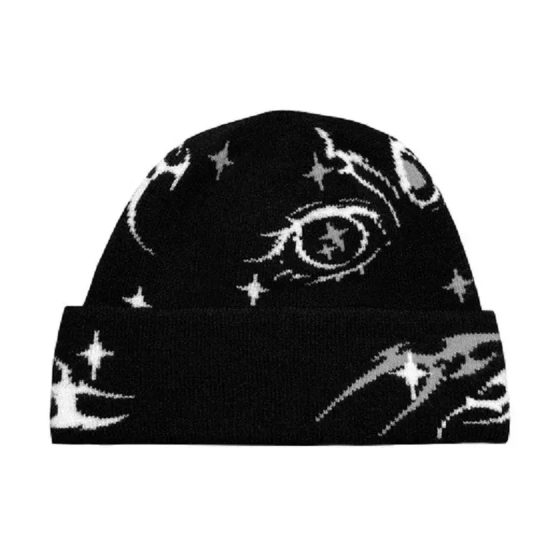 Y2K Patrón gótico Lana Acrílico Sombrero de punto Mujeres Beanie Jacquard A prueba de viento Sombrero cálido para hombre Hip Hop Grunge Casual al aire libre 240306