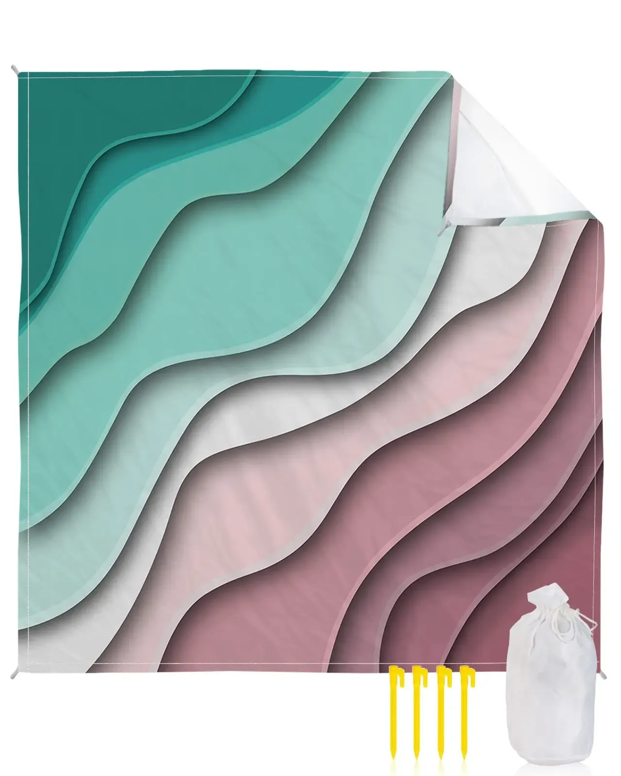 Mat Beach Filt Sandproof Turquoise Pink Waterproof Quick Torking Sand Free Mat Abstract randiga picknickfiltar för utomhusresor