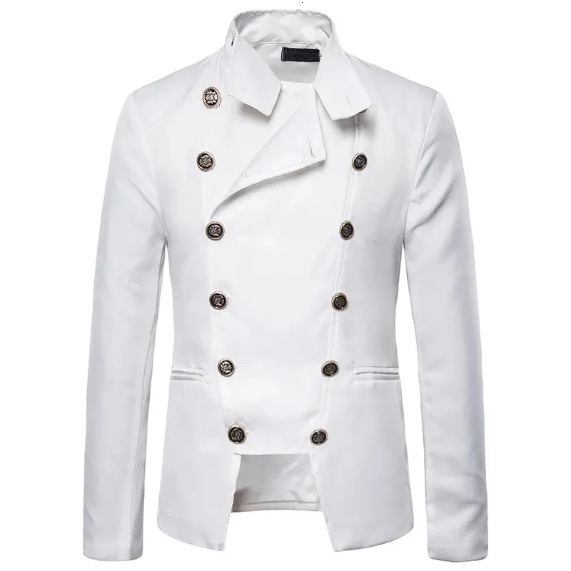 Hommes élégant Double boutonnage blanc Blazer veste marque décontracté coupe ajustée fête mariage costume hommes scène bal 240307