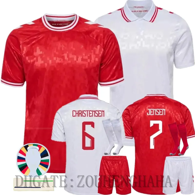 Kids Denmarks Soccer Jersey Chicharito 2024 Euro Cup Camisetas Kids Kit National Home Home Away Football Player Shirt Christensen Jensen Eriksen Dolberg