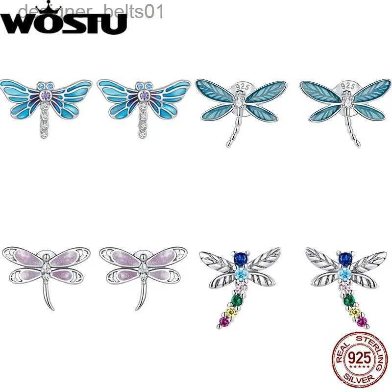 Stud WOSTU 925 boucles d'oreilles libellule en argent Sterling bleu-violet dégradé brillant zircons boucles d'oreilles pour Wowem cadeau Fine JewelryC24319