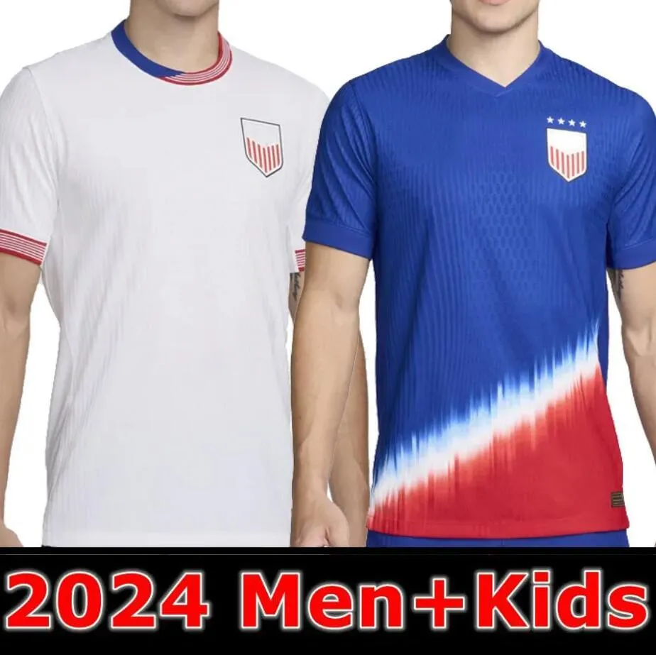 Футбольные майки США 2024 Copa America Woman Kids Kit 24 25 Home Away Футболки Мужская версия игрока PULISIC SMITH MORGAN BALOGUN MUSAH McKENNIE ADAMS