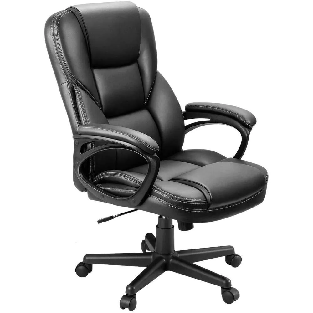 Furmax Office Executive hoge rug verstelbare management thuis bureaustoel, draaibare computer PU lederen stoel met lendensteun (zwart)