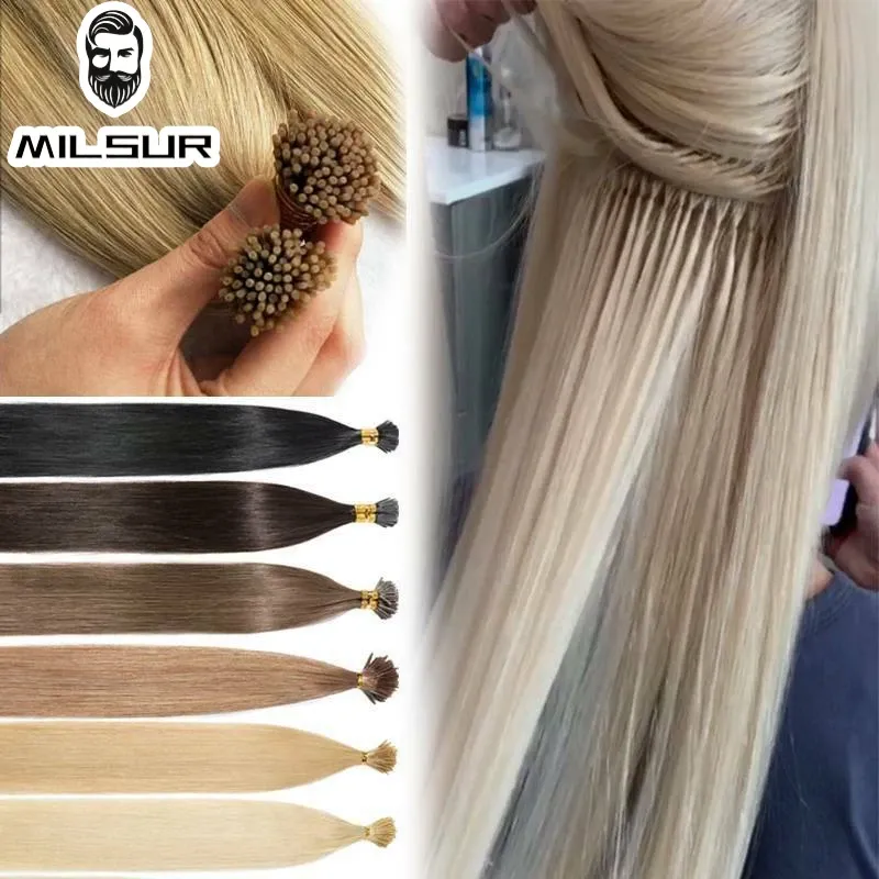 Extensions Straight I Tip Human Hair Extension 1.2cm Keratin Natural Hair Extension Nail Bond Capsule NonRemy 50/100 Strands 1226inches