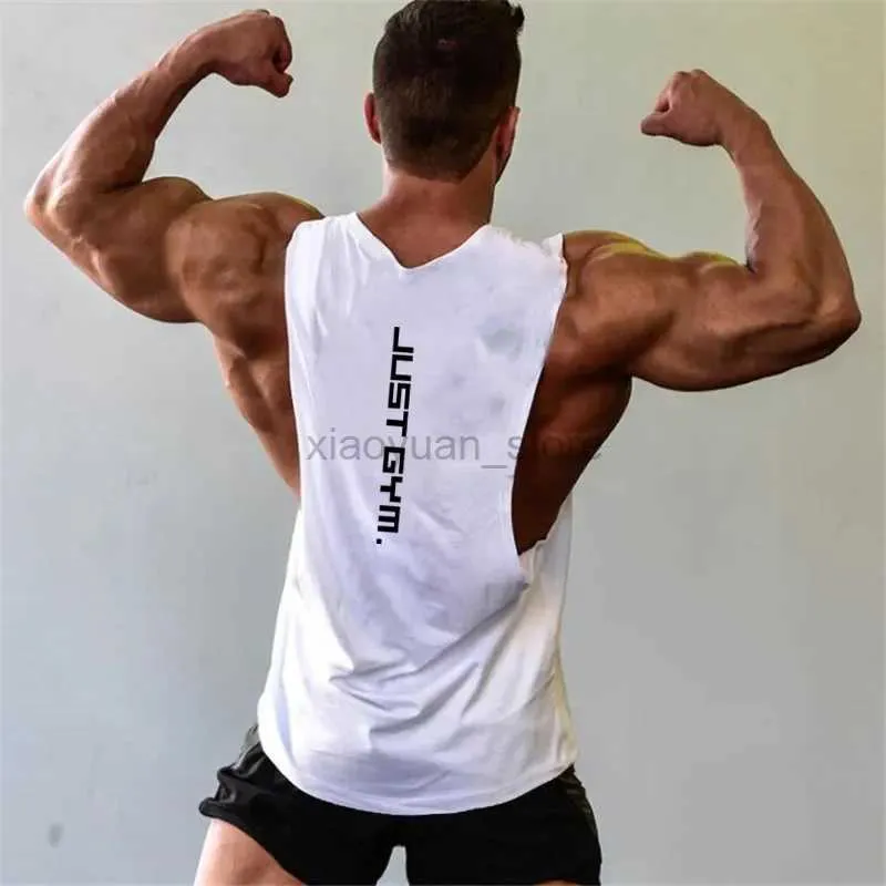 Herrt-shirts märke bara sportkläder fitness män sidor avstängda t-shirts dropparmar tank tops för kroppsbyggare träning väst ärmlös 240327