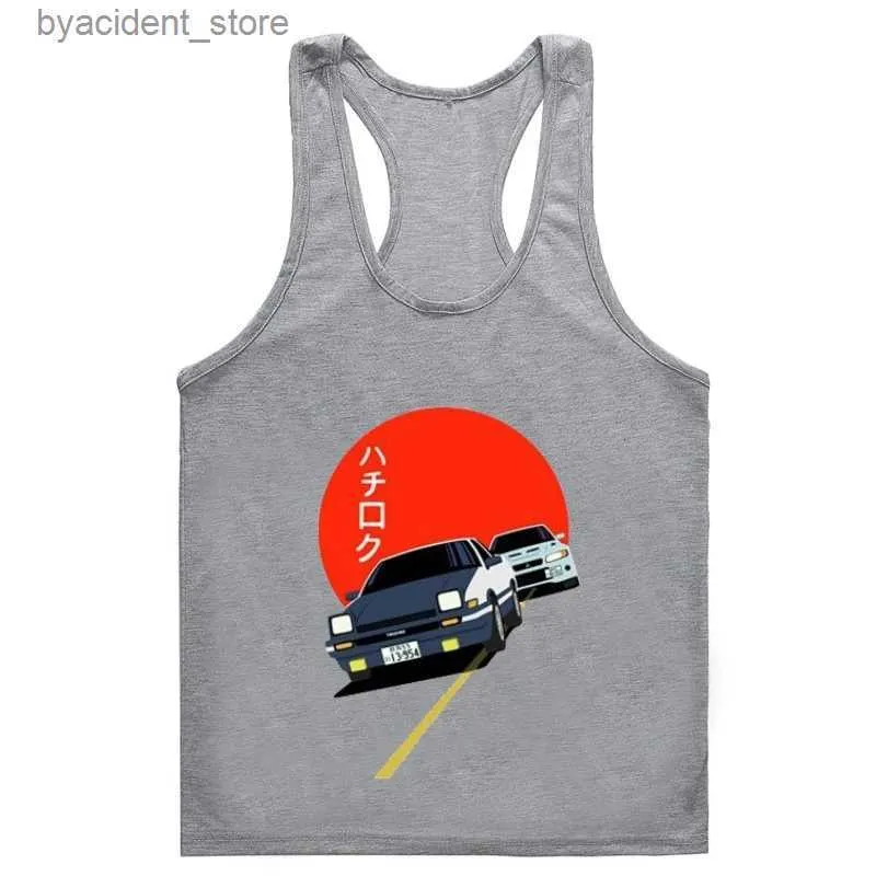 Herrtankstoppar män drift japansk anime AE86 Inledande D Gymkläder män s mode unisex män och tank män bomull män gym t-shirt man l240319