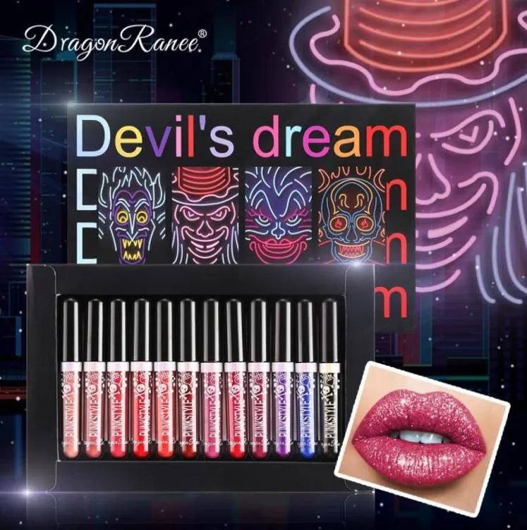 Brillant à lèvres Halloween Glaze Set 12 couleurs Sexy femmes rouge à lèvres imperméable longue durée humide vif coloré brillant à lèvres maquillage 7315809