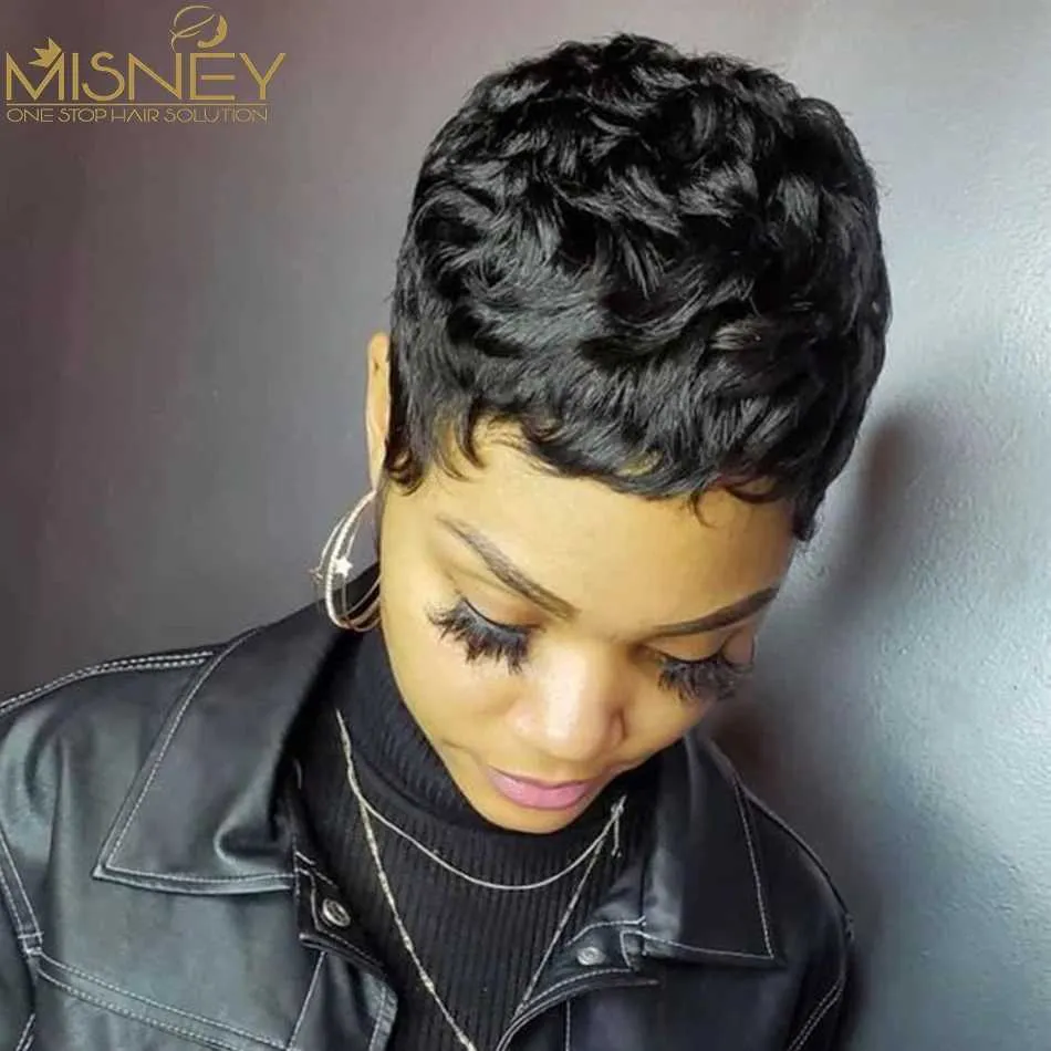 Perruques synthétiques Court Bob droite perruques de cheveux humains couleur naturelle brésilien Remy cheveux coupe de lutin perruque pas cher perruque de cheveux humains pour les femmes noires Misney 240329