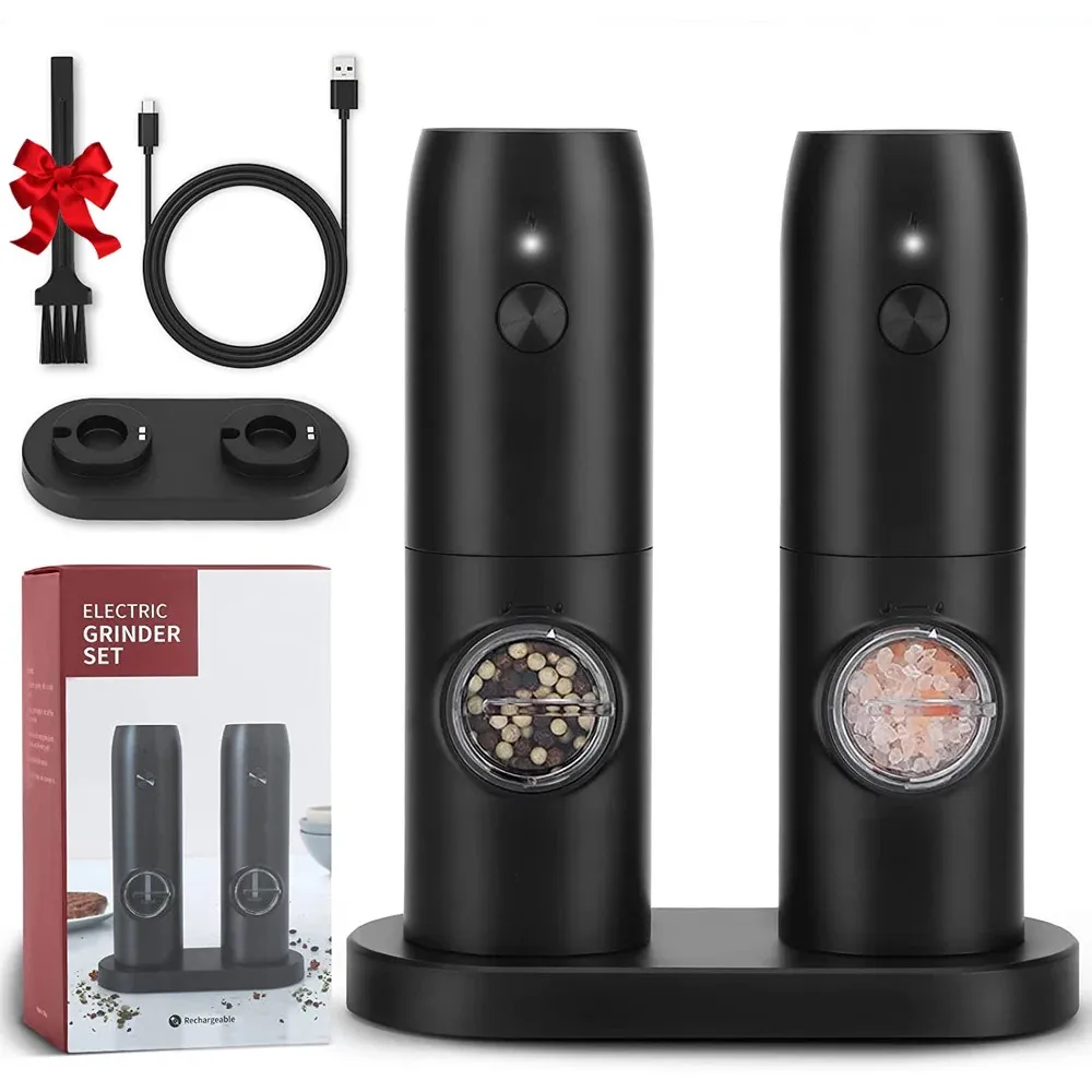 USB Rechargeable Electric Salt And Pepper Grinder Set With Adjustable ...